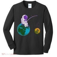 Funny Fishing Bitcoin Space Astronaut Kids Long Sleeve Shirt thumb 0