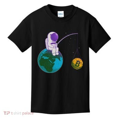 Funny Fishing Bitcoin Space Astronaut Kids T-Shirt