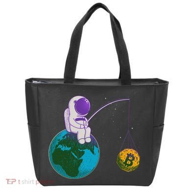 Funny Fishing Bitcoin Space Astronaut Tote Bag