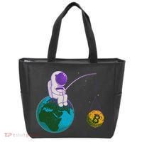 Funny Fishing Bitcoin Space Astronaut Tote Bag thumb 0