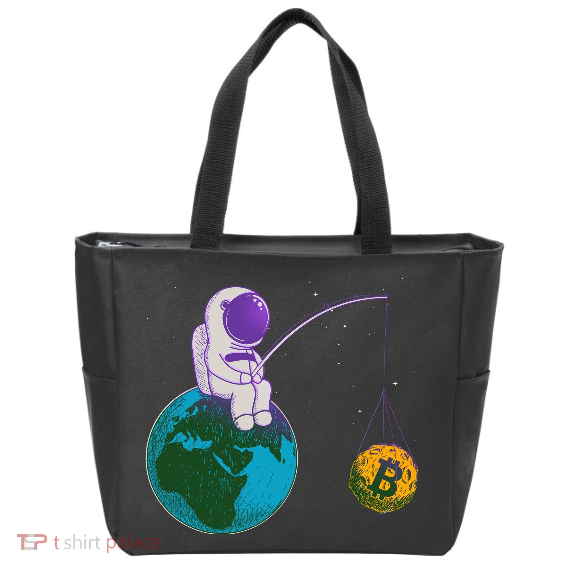 Funny Fishing Bitcoin Space Astronaut Tote Bag