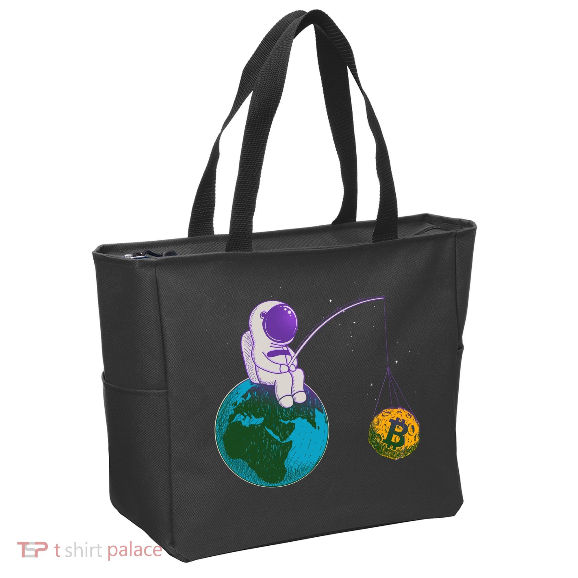 Funny Fishing Bitcoin Space Astronaut Tote Bag