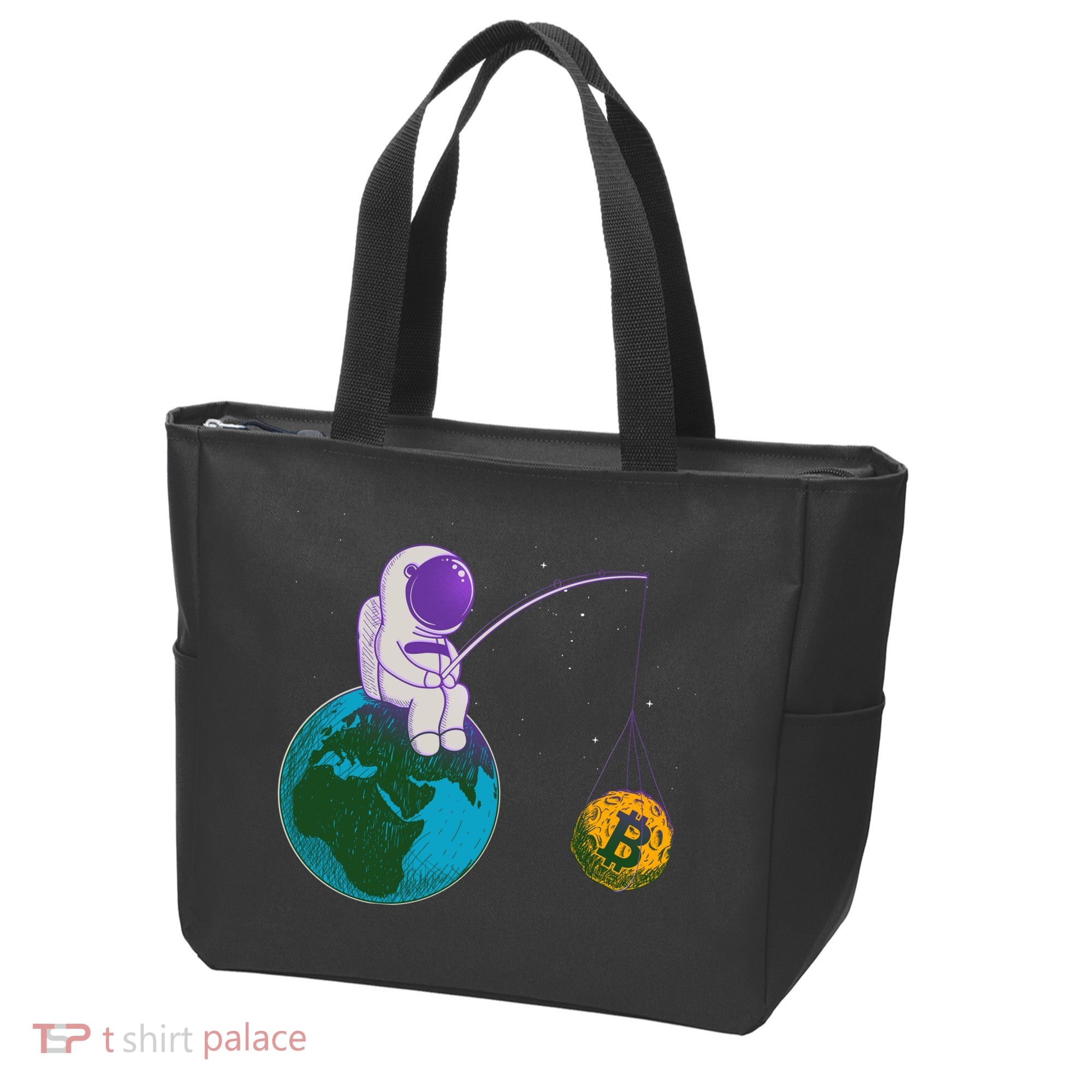 Funny Fishing Bitcoin Space Astronaut Tote Bag