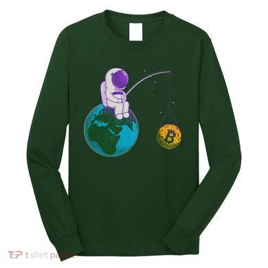 Funny Fishing Bitcoin Space Astronaut Long Sleeve Shirt