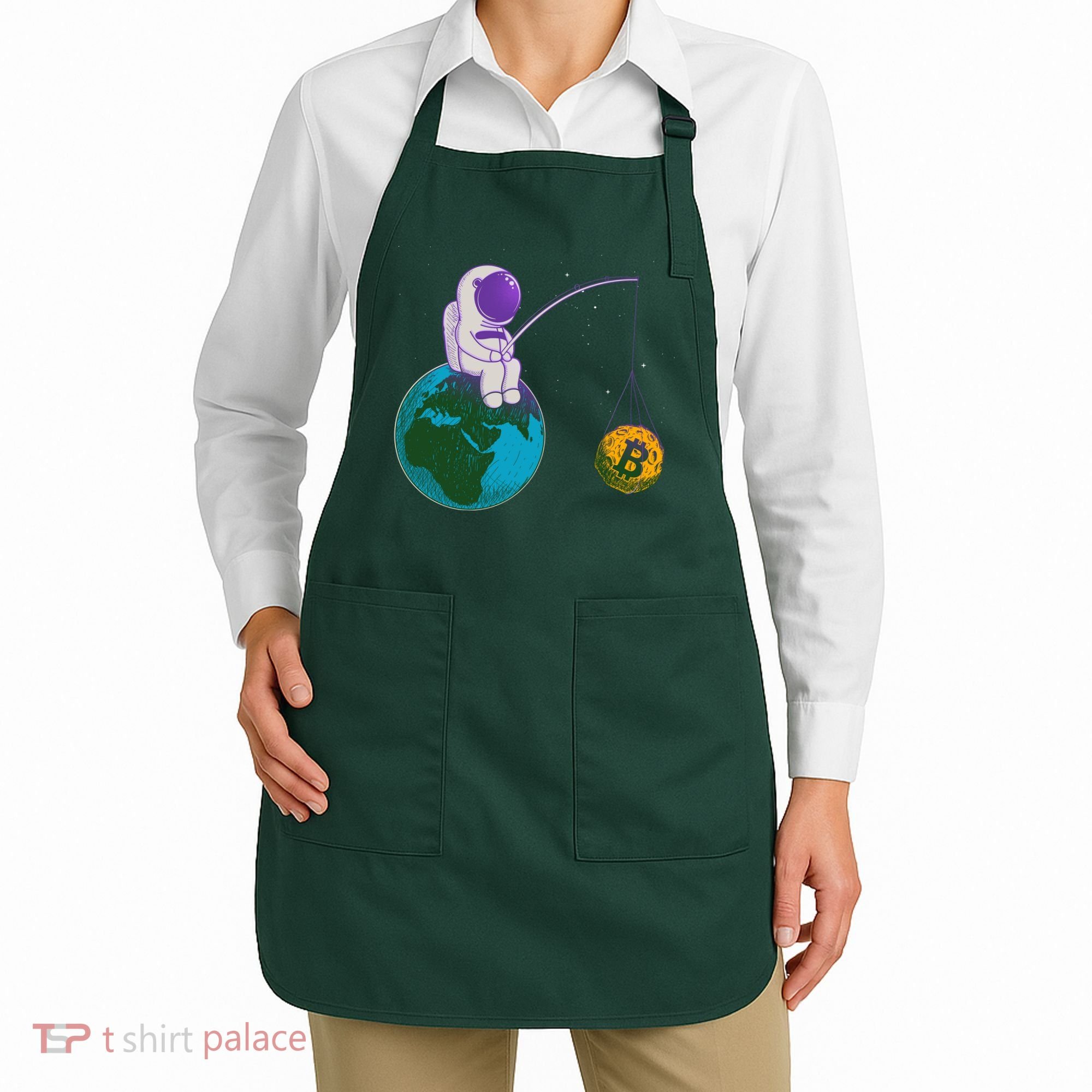Funny Fishing Bitcoin Space Astronaut Apron