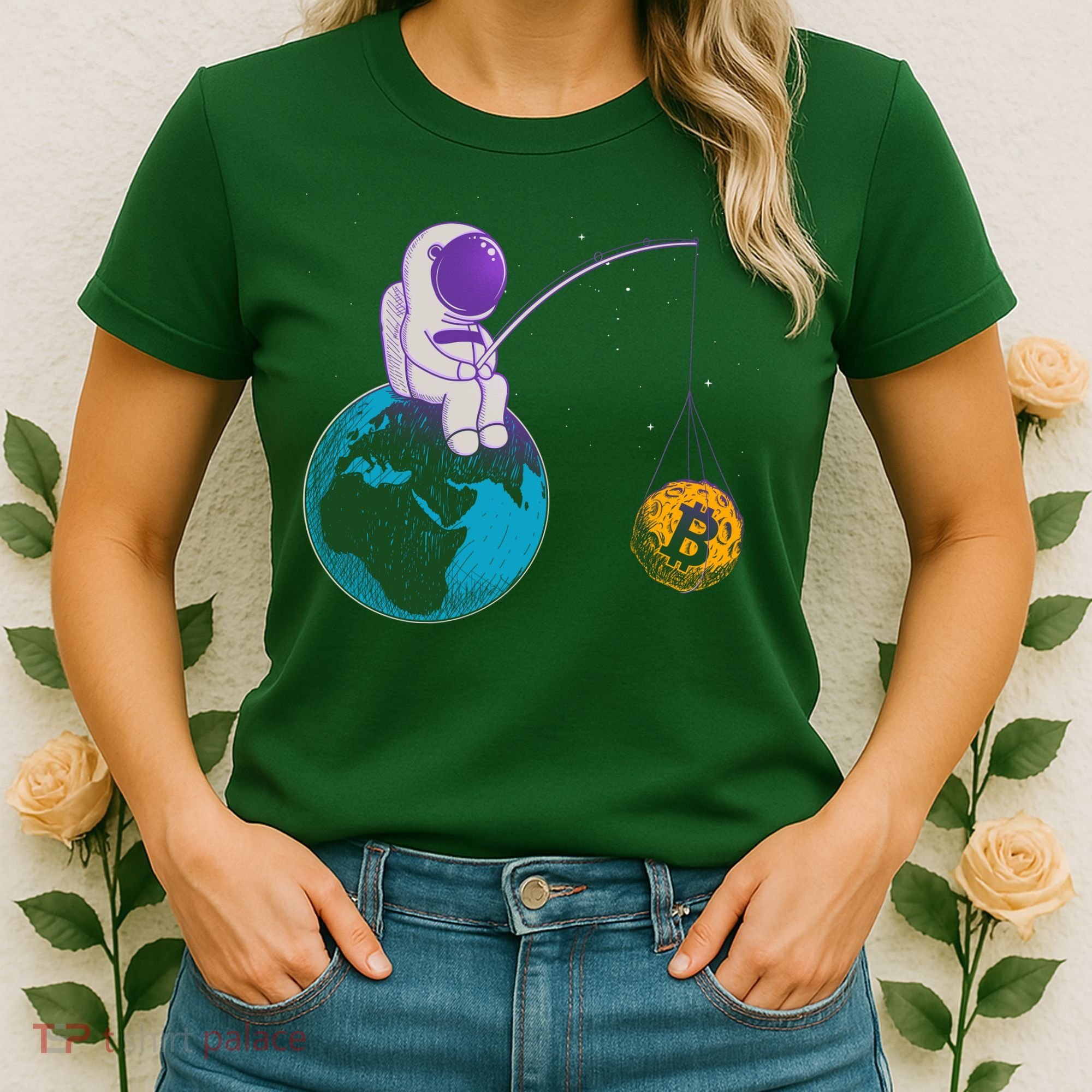 Funny Fishing Bitcoin Space Astronaut Women's T-Shirt
