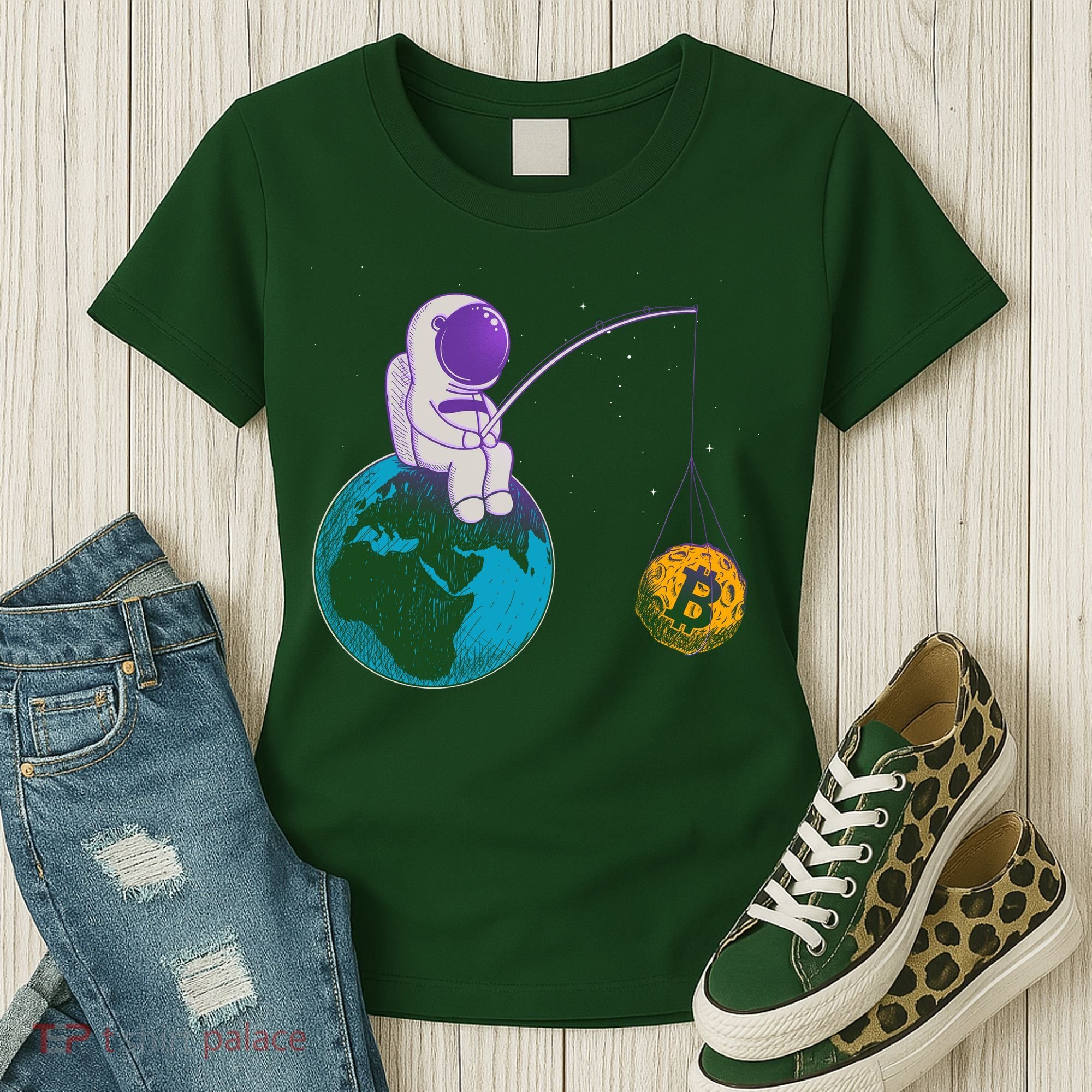 Funny Fishing Bitcoin Space Astronaut Women's T-Shirt