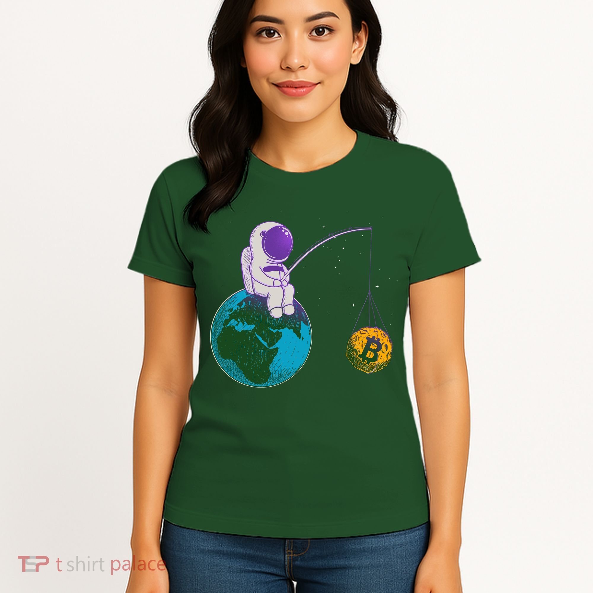 Funny Fishing Bitcoin Space Astronaut Women's T-Shirt