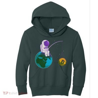Funny Fishing Bitcoin Space Astronaut Kids Hoodie