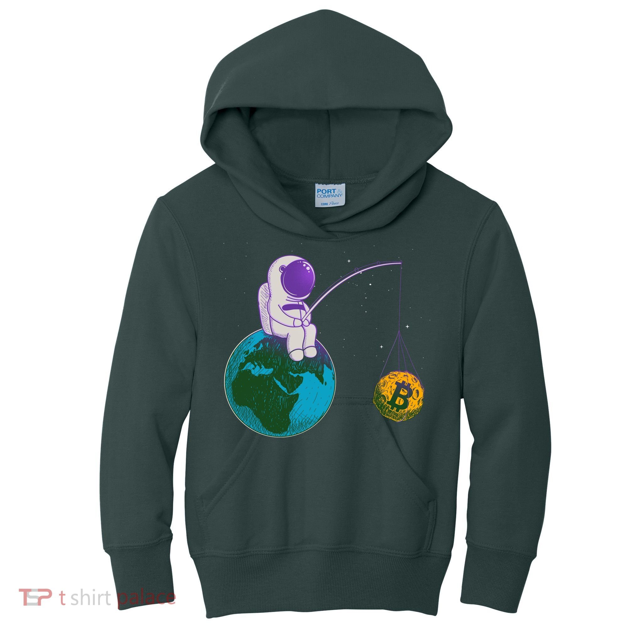 Funny Fishing Bitcoin Space Astronaut Kids Hoodie
