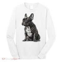 Funny French Bulldog Frenchie Black And White Long Sleeve Shirt thumb 0