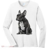 Funny French Bulldog Frenchie Black And White Women's Long Sleeve Shirt thumb 0