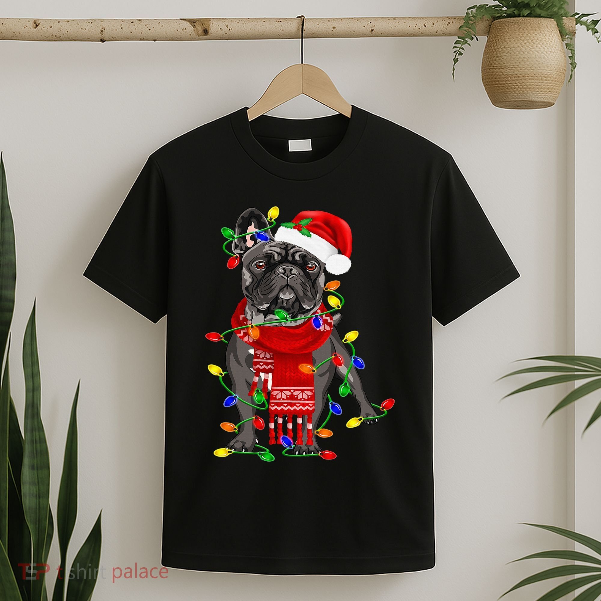 Funny French Bulldog Dog Tree Christmas Lights Xmas Pajama T-Shirt