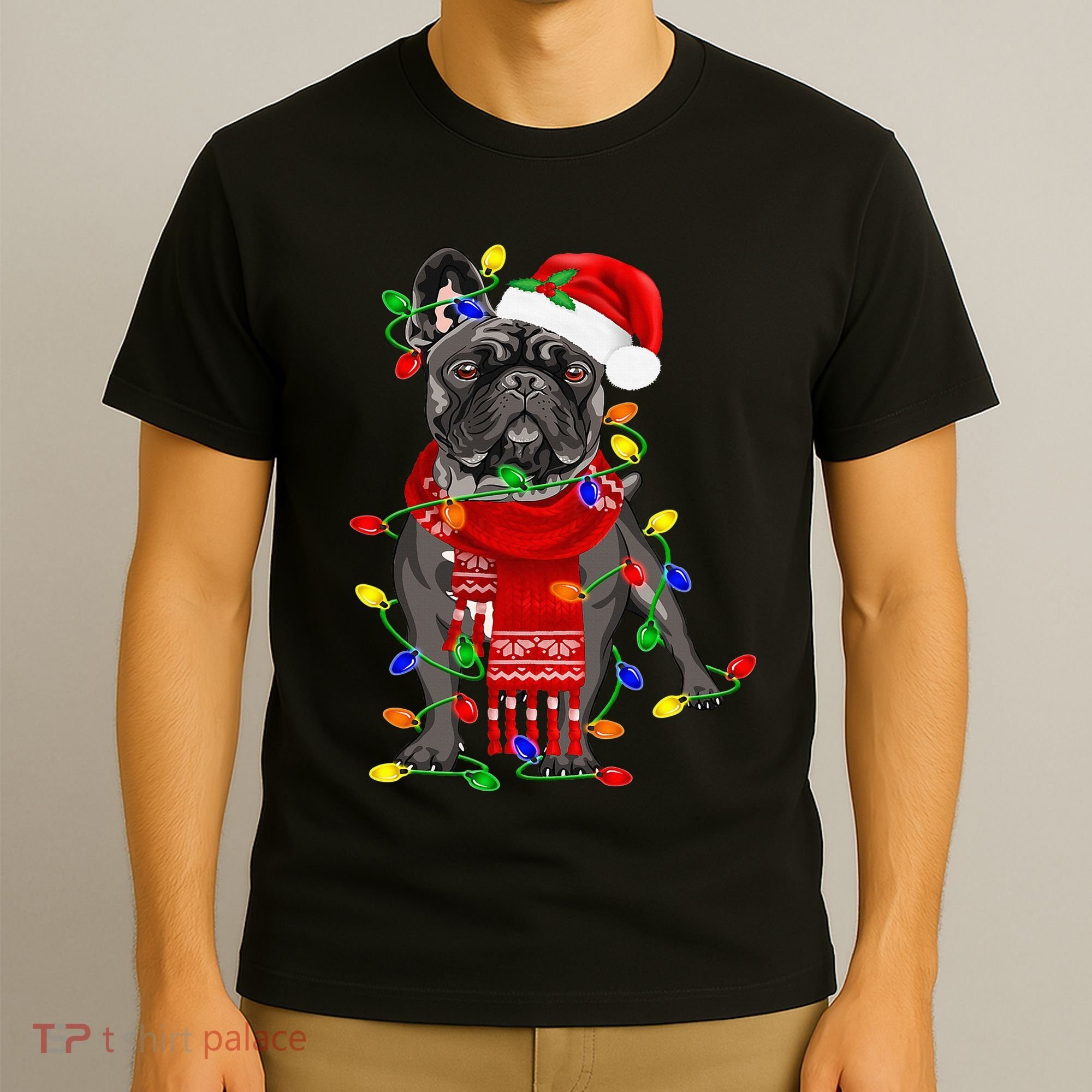 Funny French Bulldog Dog Tree Christmas Lights Xmas Pajama T-Shirt