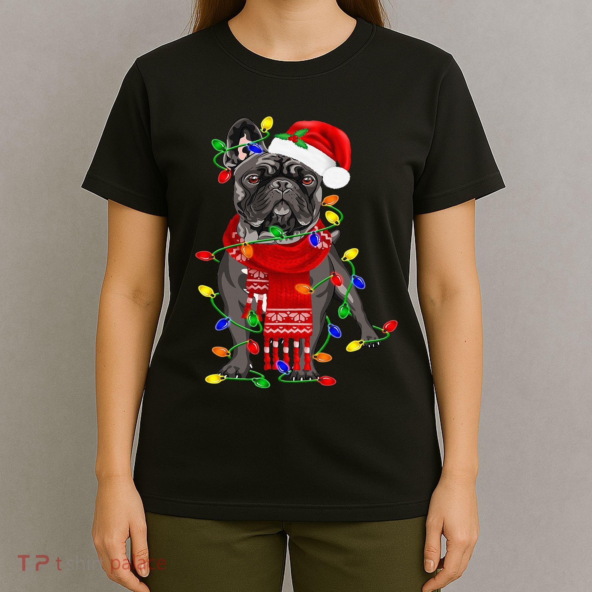 Funny French Bulldog Dog Tree Christmas Lights Xmas Pajama T-Shirt