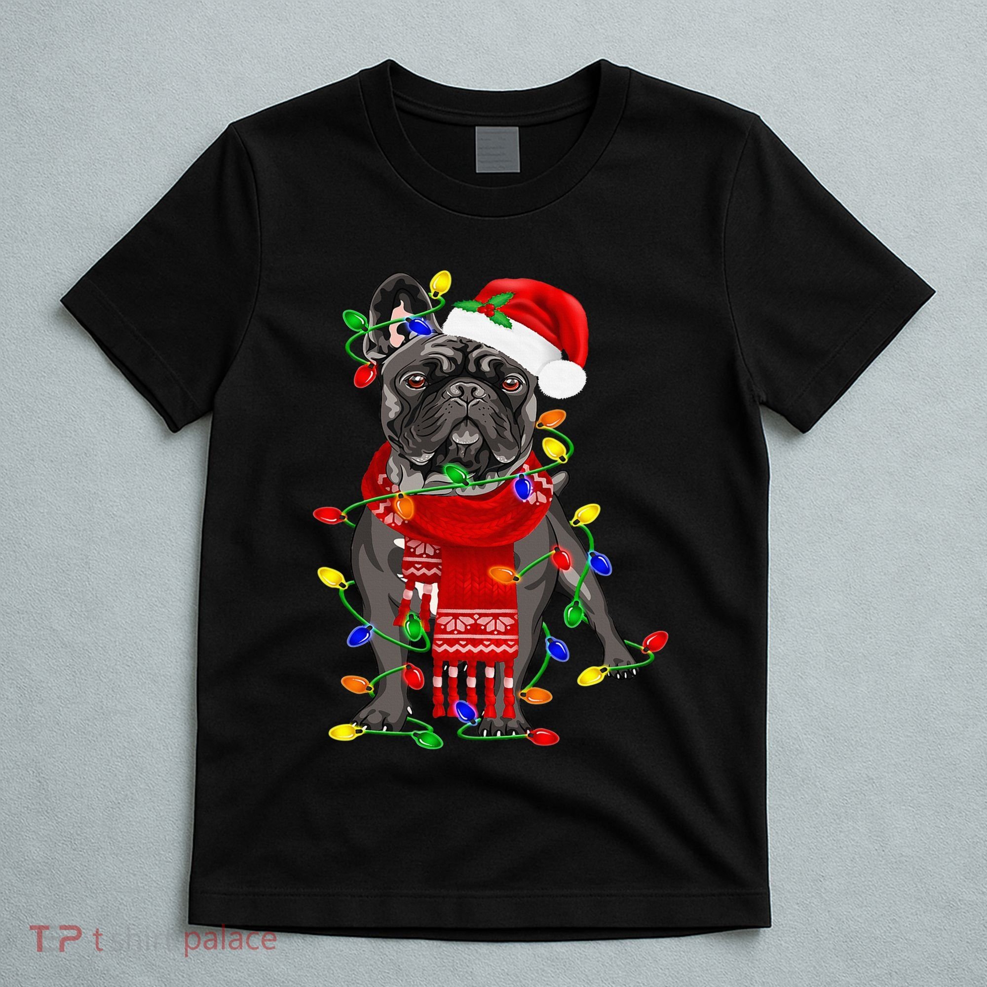 Funny French Bulldog Dog Tree Christmas Lights Xmas Pajama T-Shirt