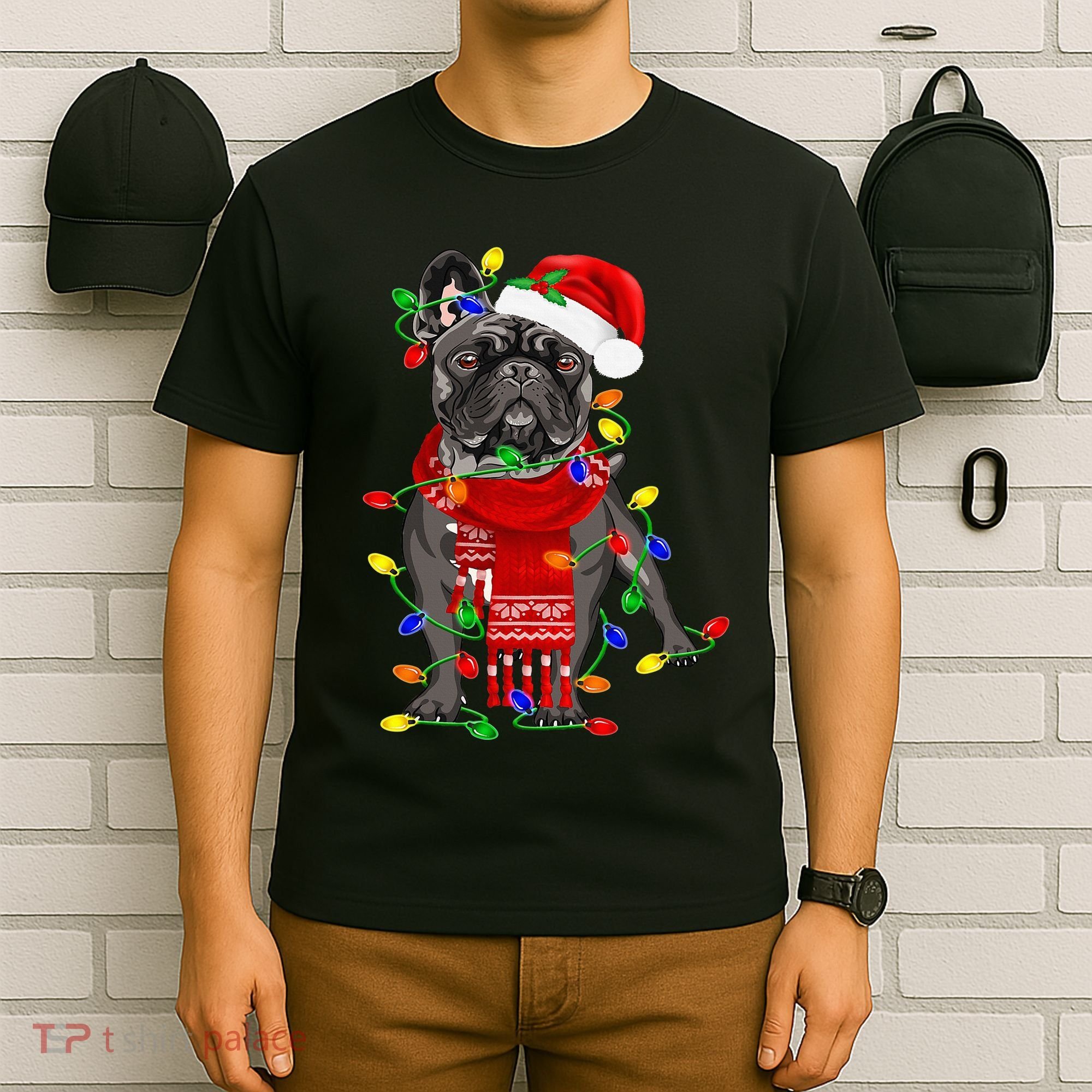 Funny French Bulldog Dog Tree Christmas Lights Xmas Pajama T-Shirt