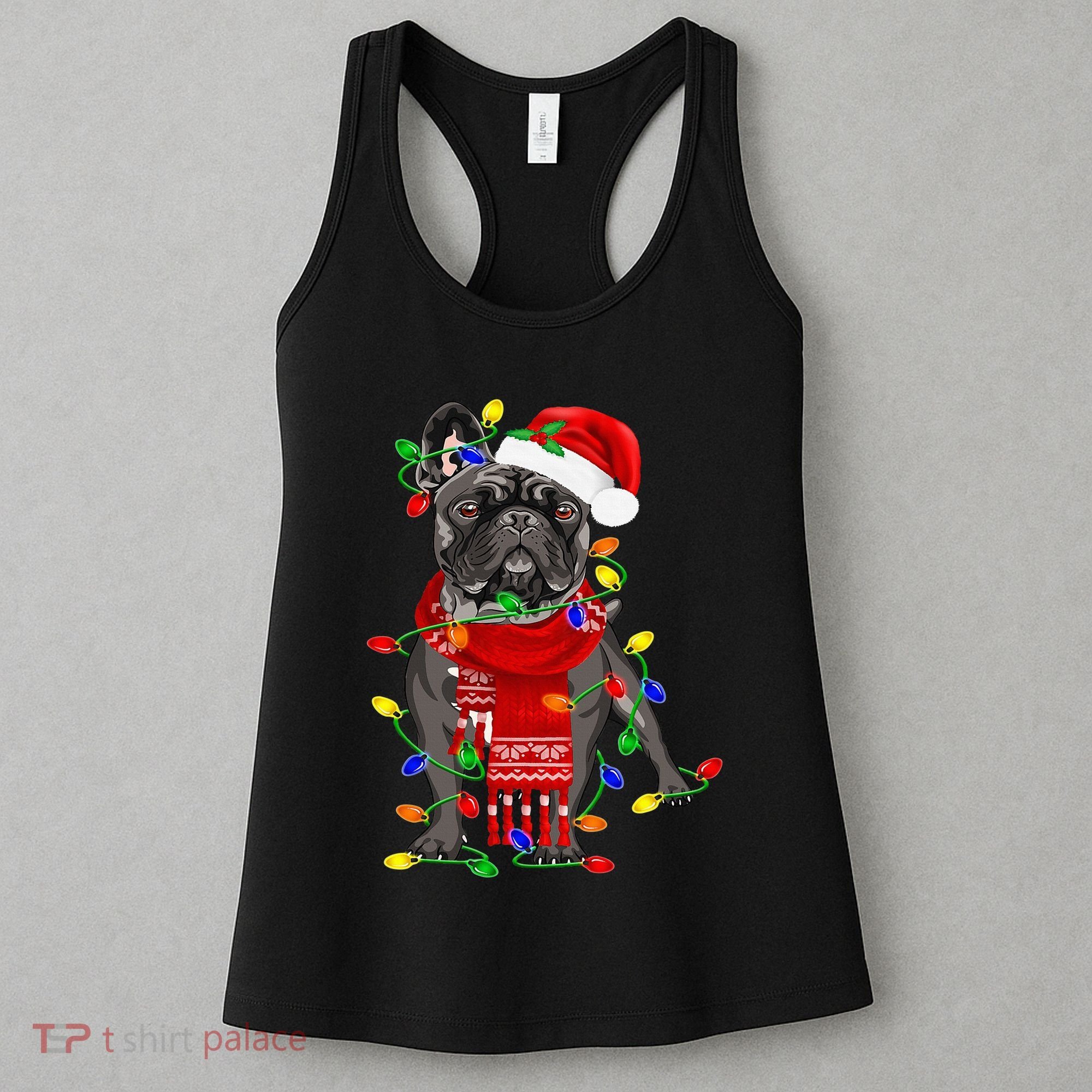 Funny French Bulldog Dog Tree Christmas Lights Xmas Pajama Women's Tank Top