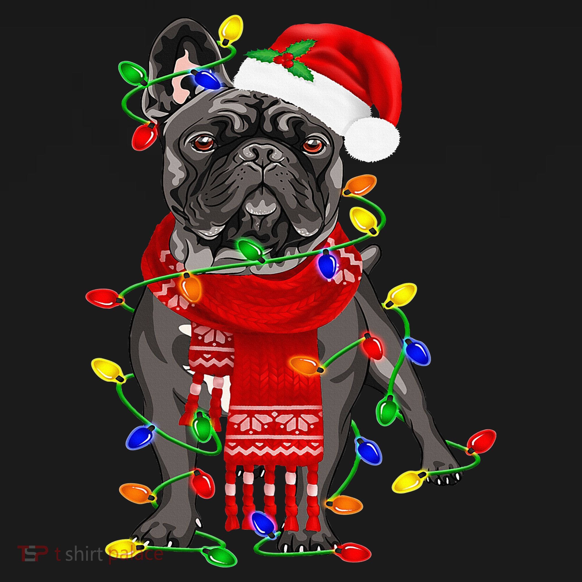 Funny French Bulldog Dog Tree Christmas Lights Xmas Pajama Women's Tank Top