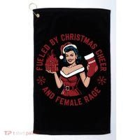 Funny Fueled By Christmas Cheer And Female Rage Patriarchy Golf Towel thumb 0