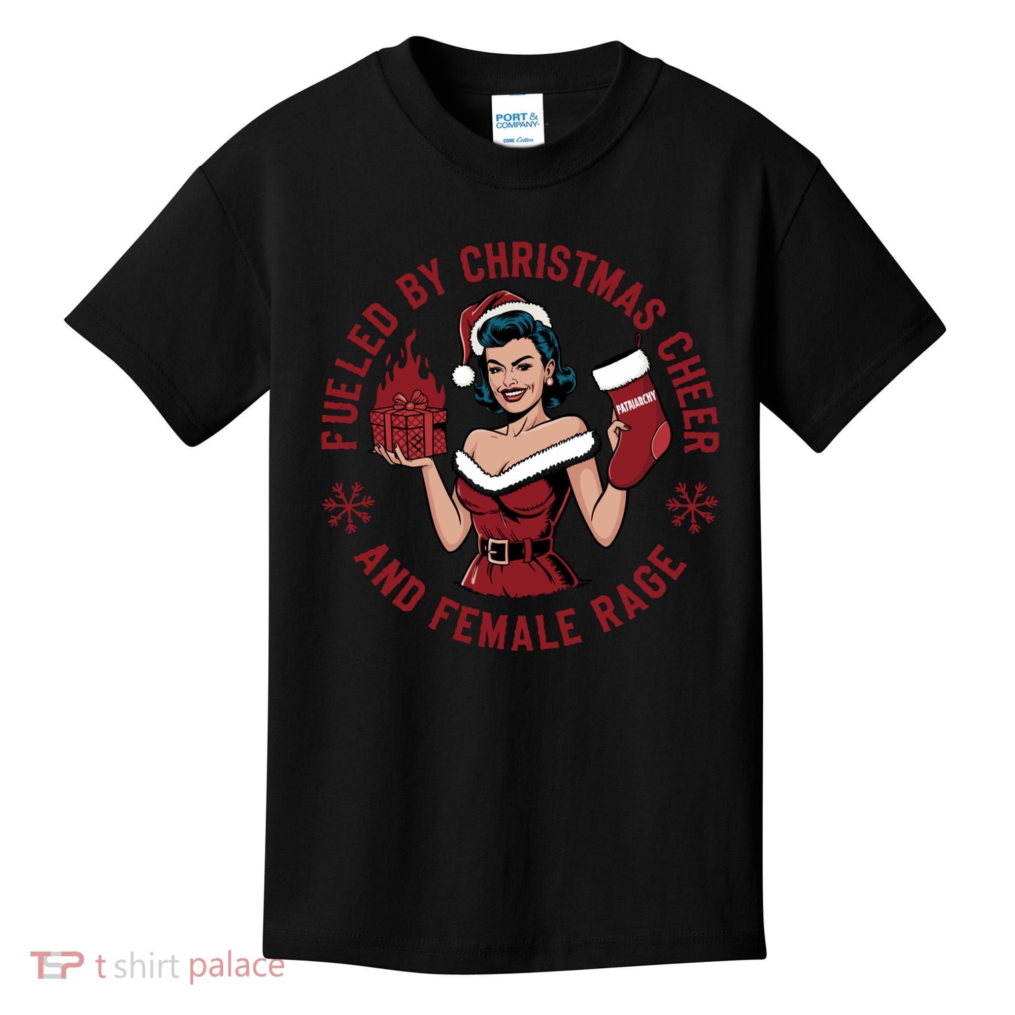 Funny Fueled By Christmas Cheer And Female Rage Patriarchy Kids T-Shirt