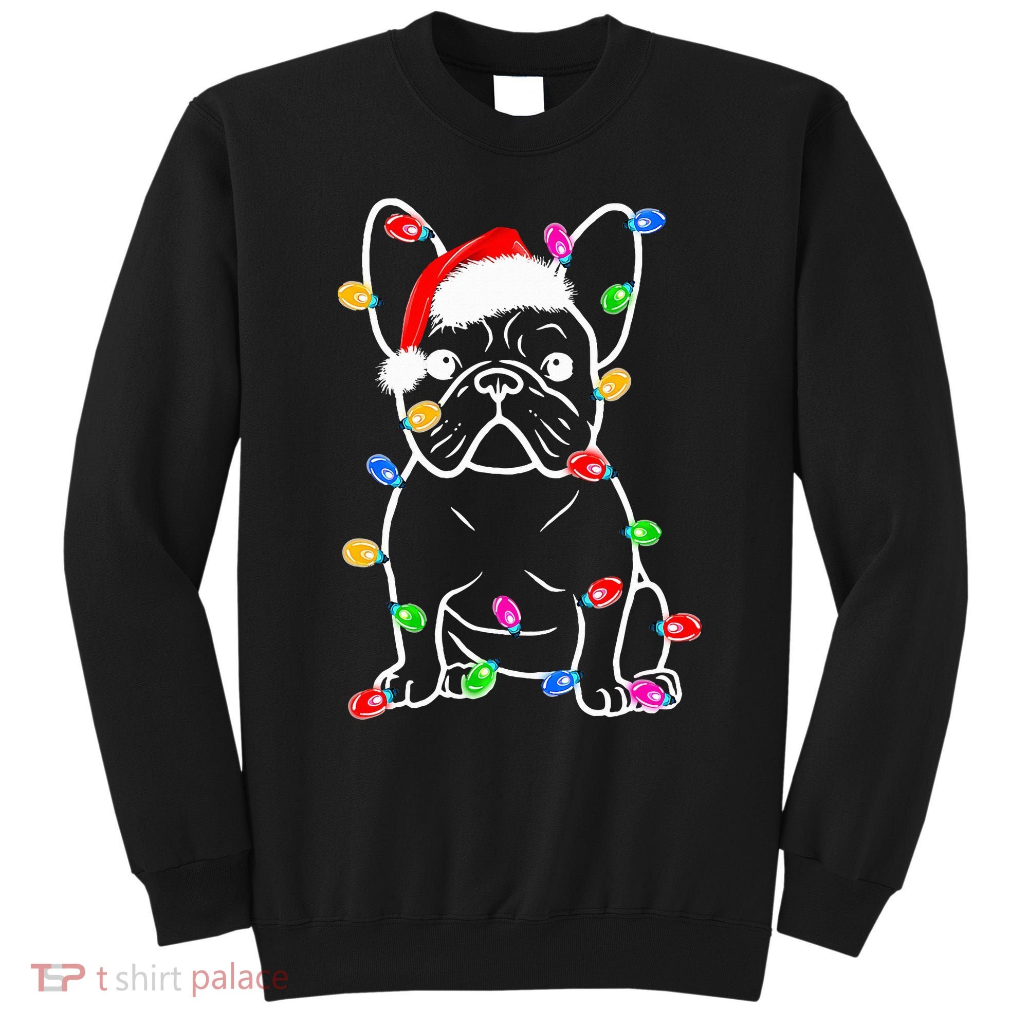 Funny French Bulldog Dog Tree Christmas Lights Xmas Pajama  Sweatshirt