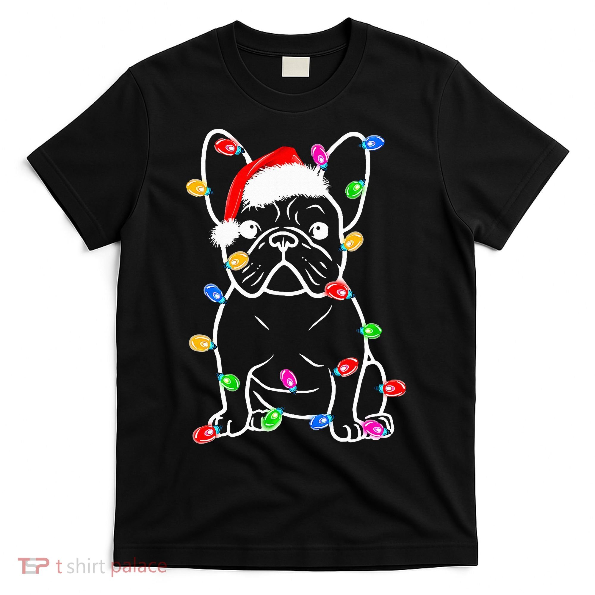 Funny French Bulldog Dog Tree Christmas Lights Xmas Pajama  T-Shirt