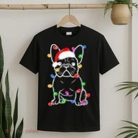 Funny French Bulldog Dog Tree Christmas Lights Xmas Pajama  T-Shirt thumb 2