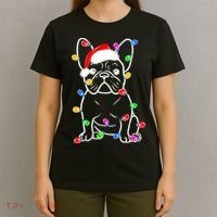 Funny French Bulldog Dog Tree Christmas Lights Xmas Pajama  T-Shirt thumb 4