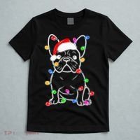 Funny French Bulldog Dog Tree Christmas Lights Xmas Pajama  T-Shirt thumb 5