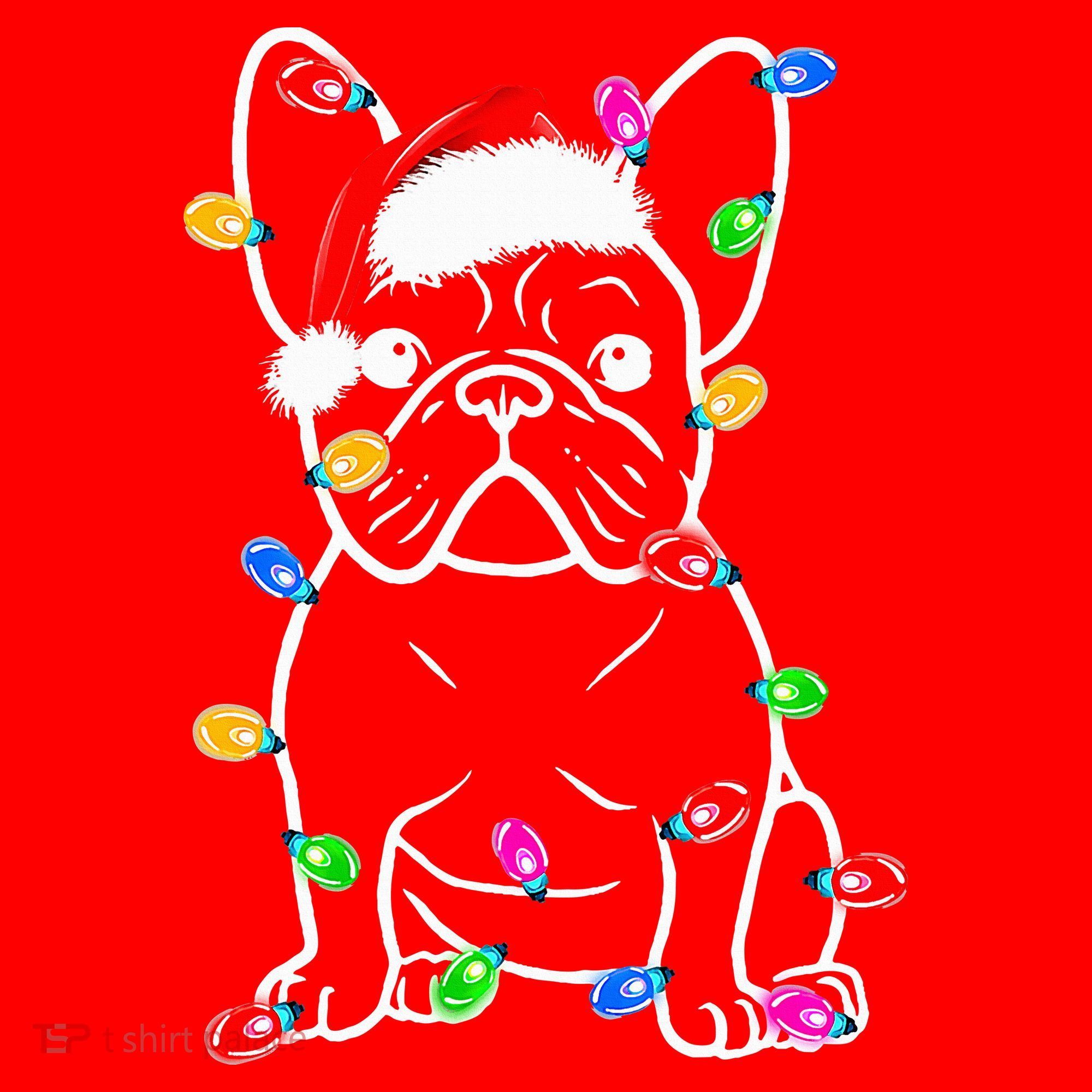 Funny French Bulldog Dog Tree Christmas Lights Xmas Pajama  Santa Hat