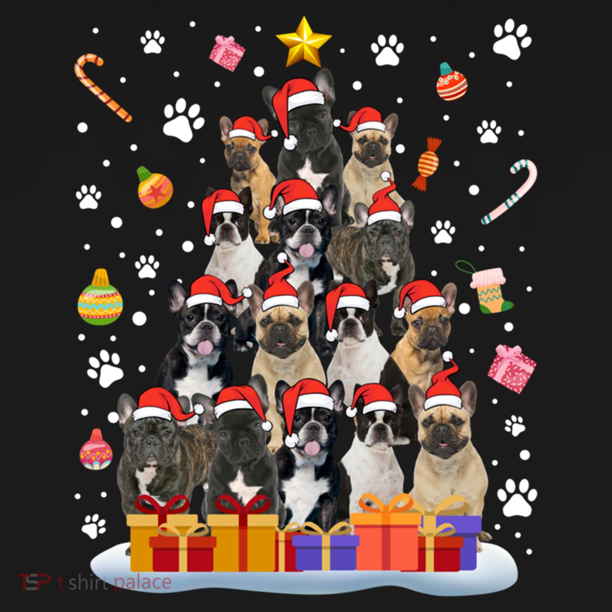 Funny French Bulldog Dog Ugly Sweater Christmas Tree Xmas Gift Women's Hoodie