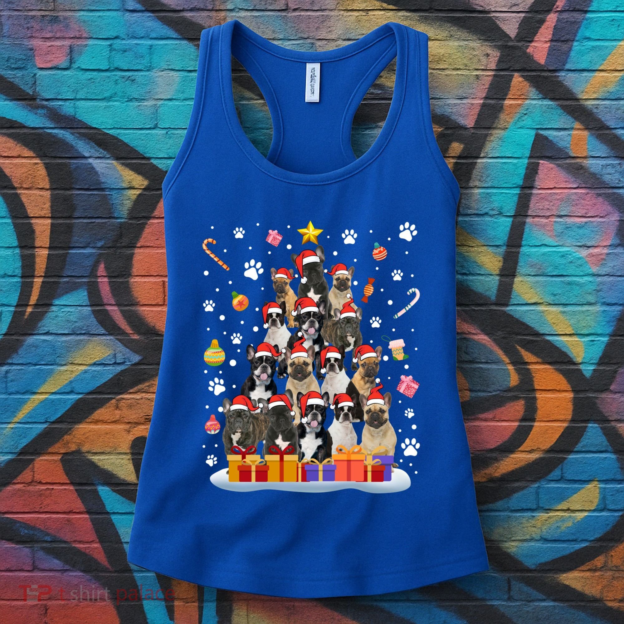 Funny French Bulldog Dog Ugly Sweater Christmas Tree Xmas Gift Women's Tank Top