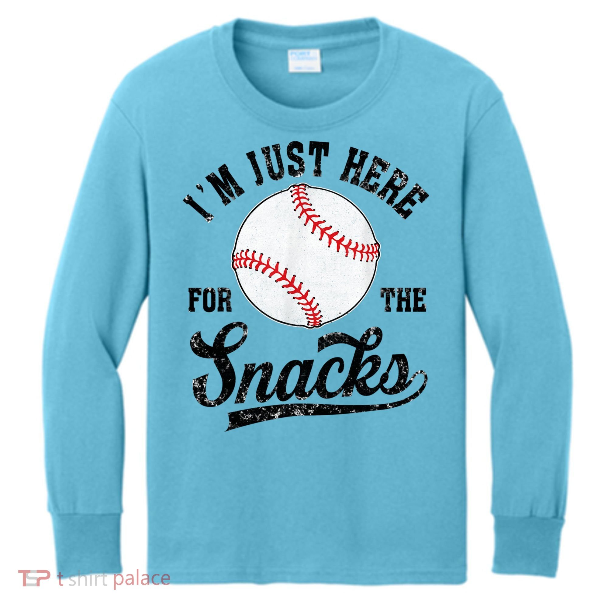 Funny Fantasy Baseball League I’m Just Here For The Snacks Kids Long Sleeve Shirt