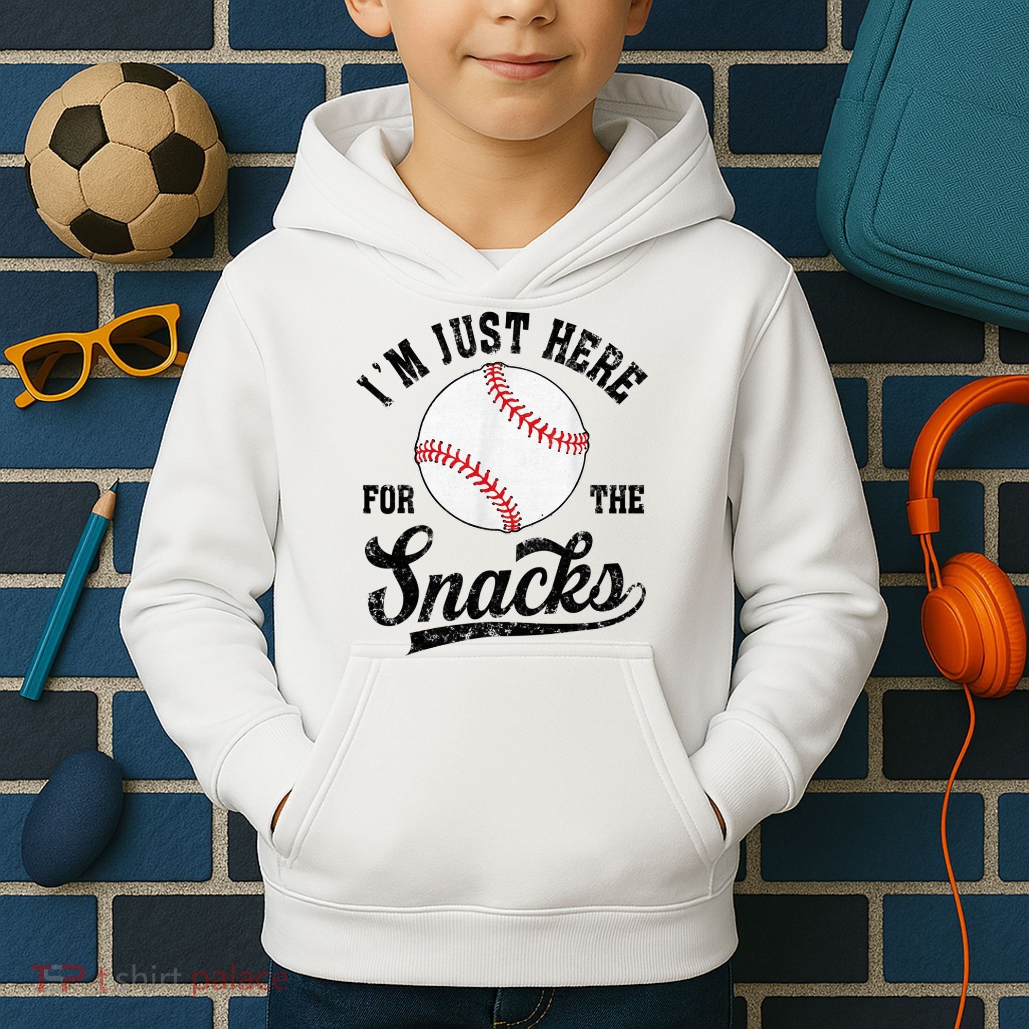 Funny Fantasy Baseball League I’m Just Here For The Snacks Kids Hoodie
