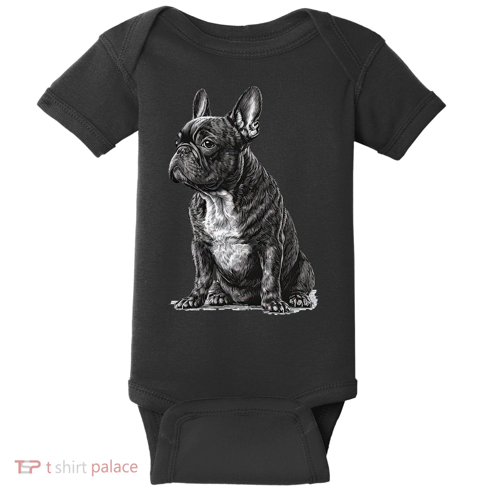 Funny French Bulldog Frenchie Black And White Baby Bodysuit