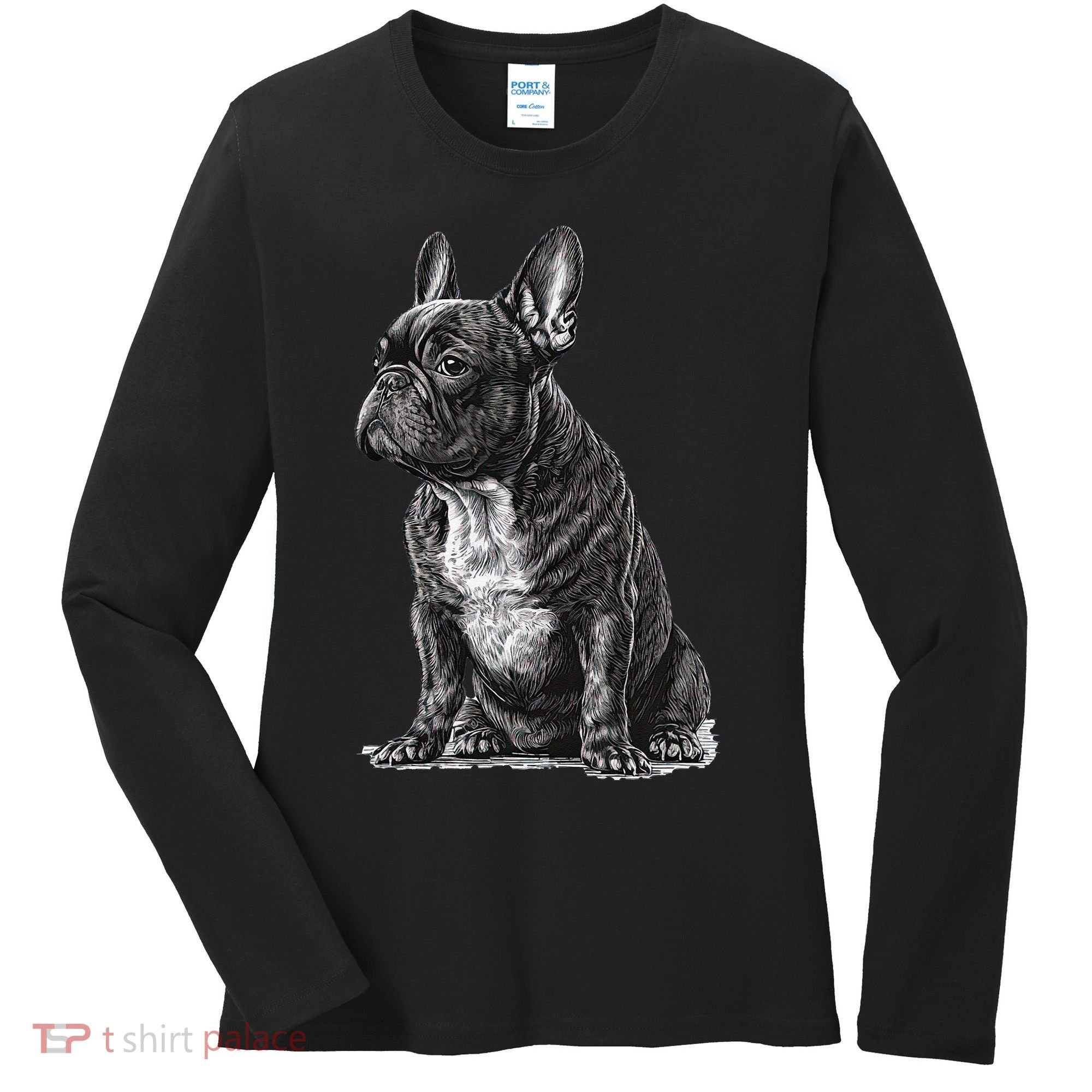 Funny French Bulldog Frenchie Black And White Women's Long Sleeve Shirt