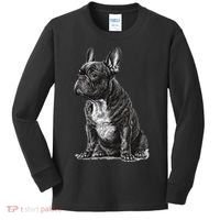 Funny French Bulldog Frenchie Black And White Kids Long Sleeve Shirt thumb 0