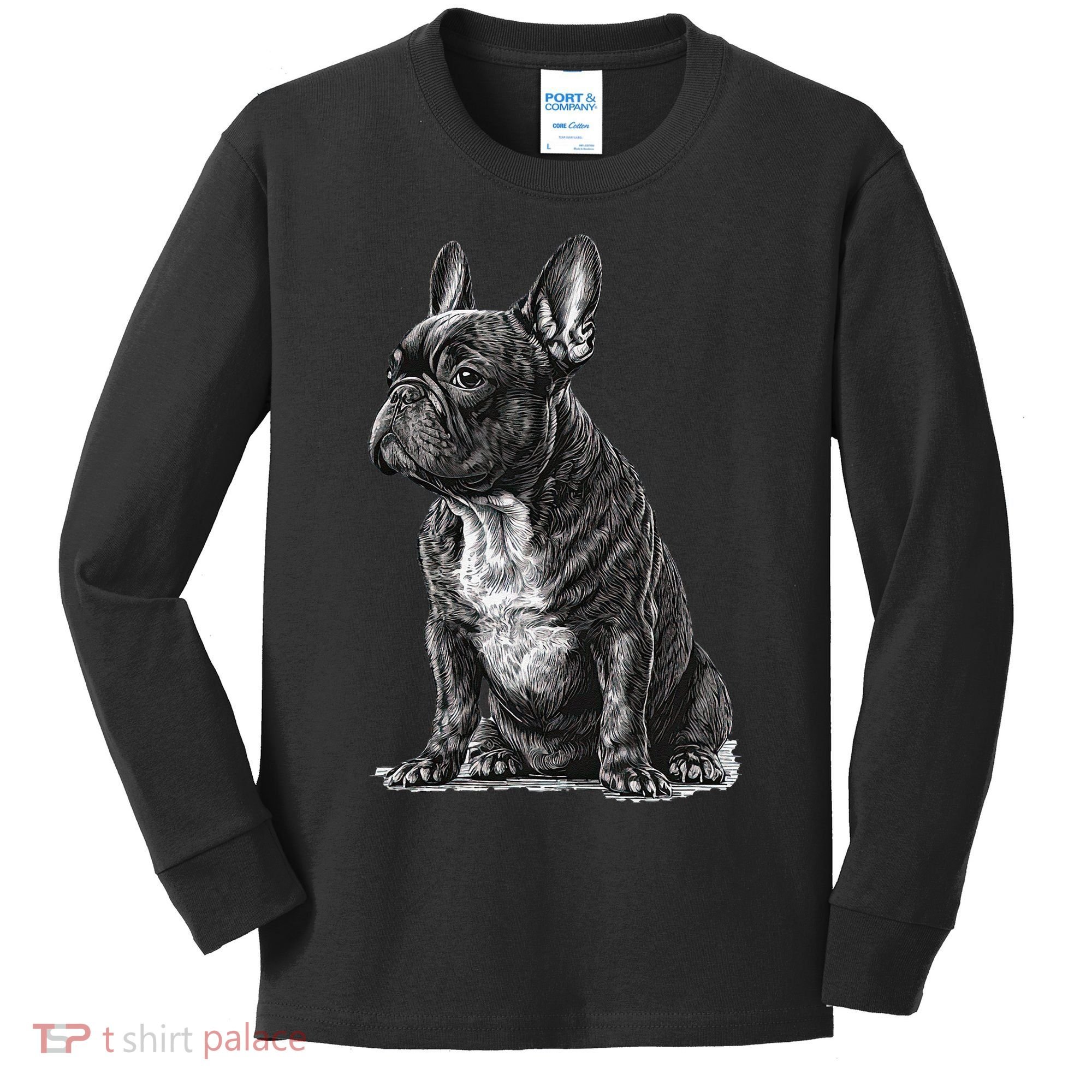 Funny French Bulldog Frenchie Black And White Kids Long Sleeve Shirt