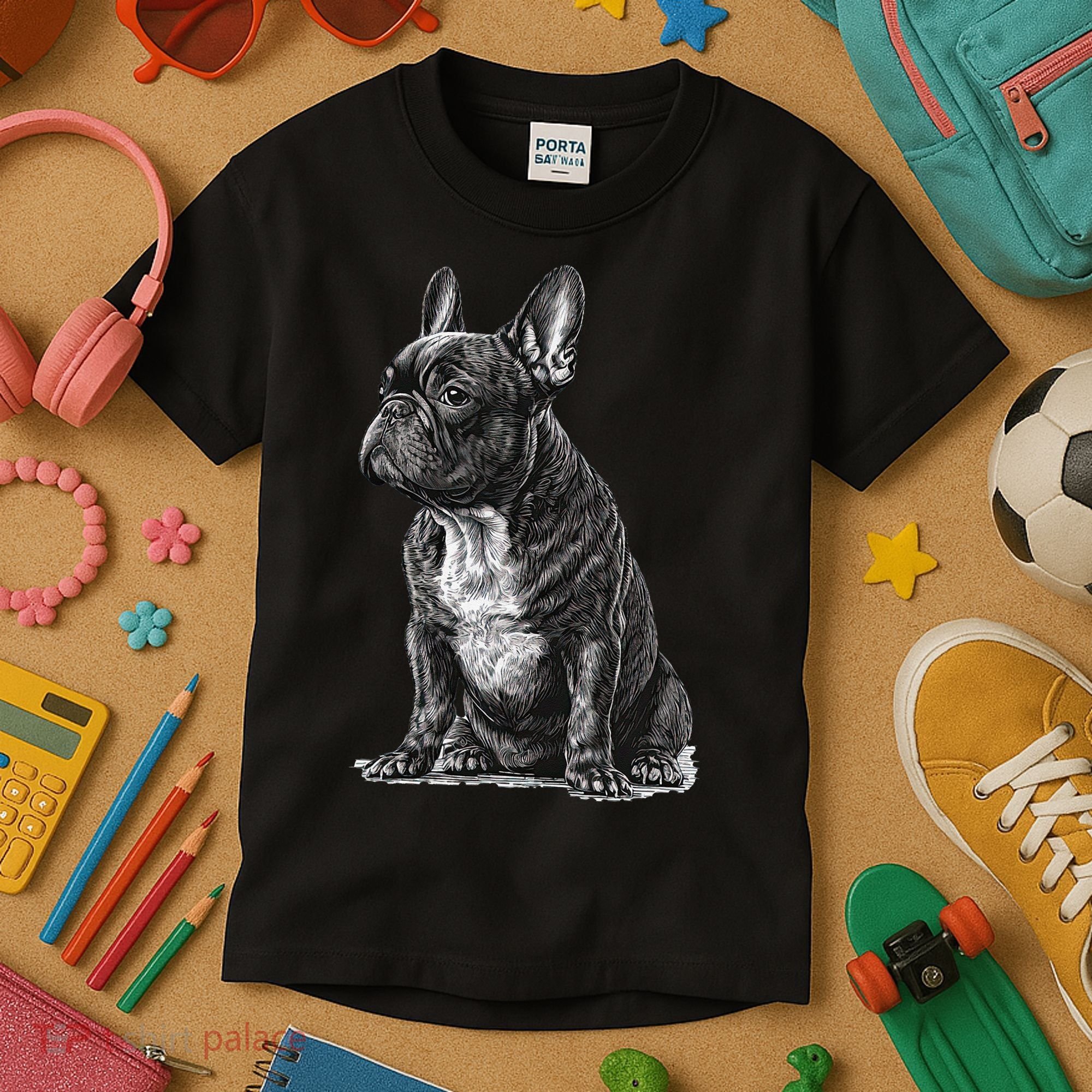 Funny French Bulldog Frenchie Black And White Kids T-Shirt
