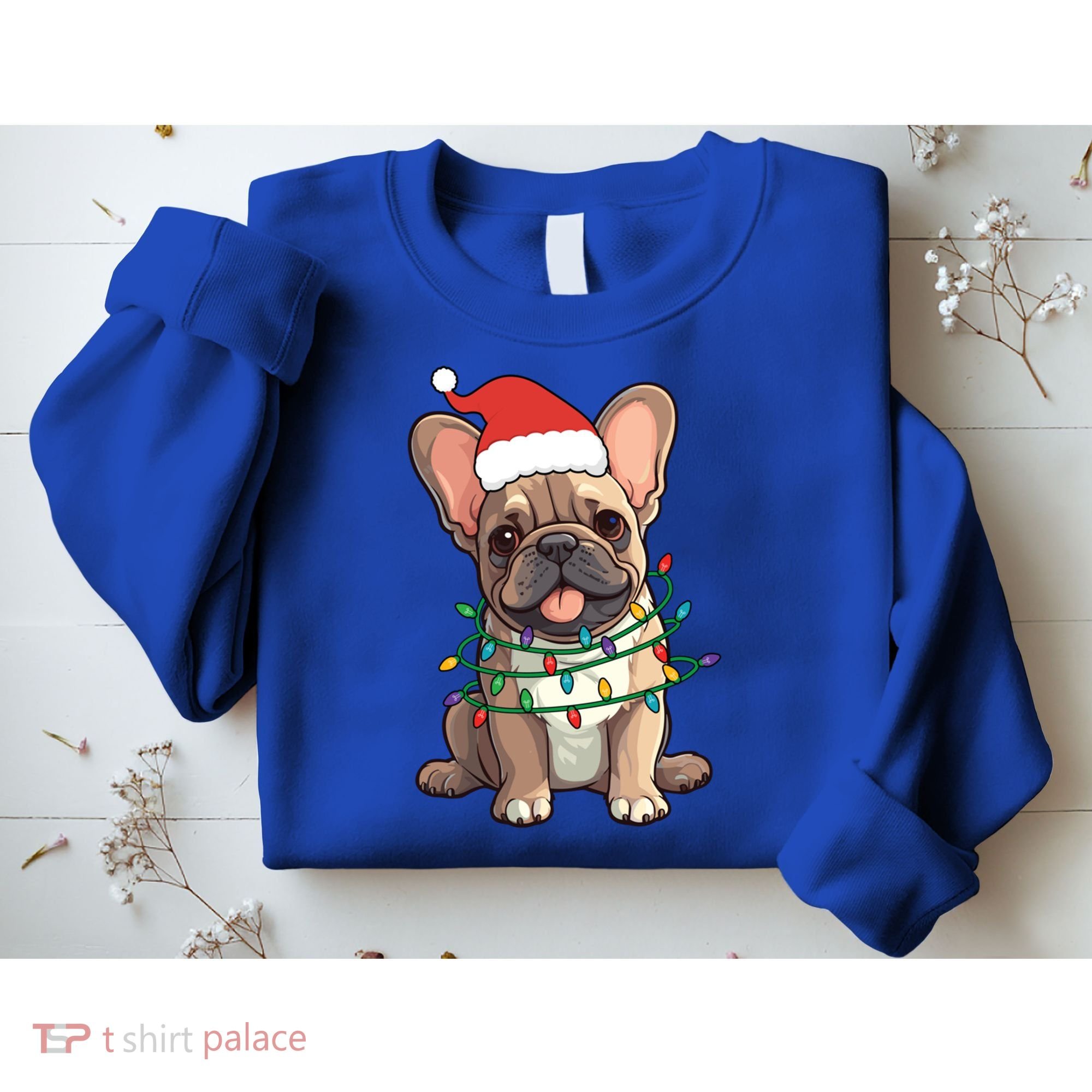 Funny French Bulldog Dog Santa Christmas Tree Lights Cute Gift Sweatshirt