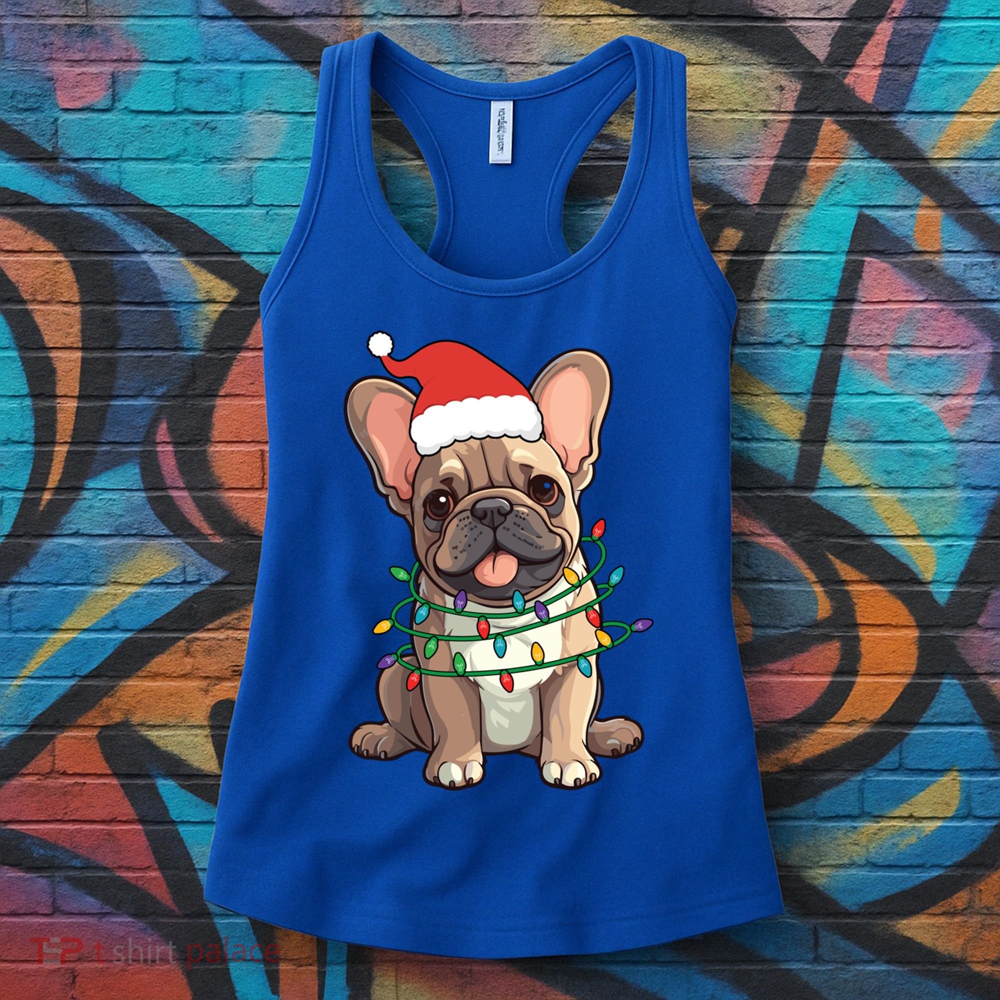 Funny French Bulldog Dog Santa Christmas Tree Lights Cute Gift Women's Tank Top