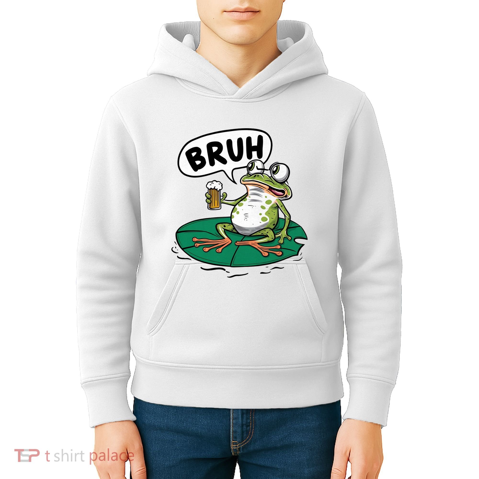 Funny Frog Bruh .. Kids Hoodie
