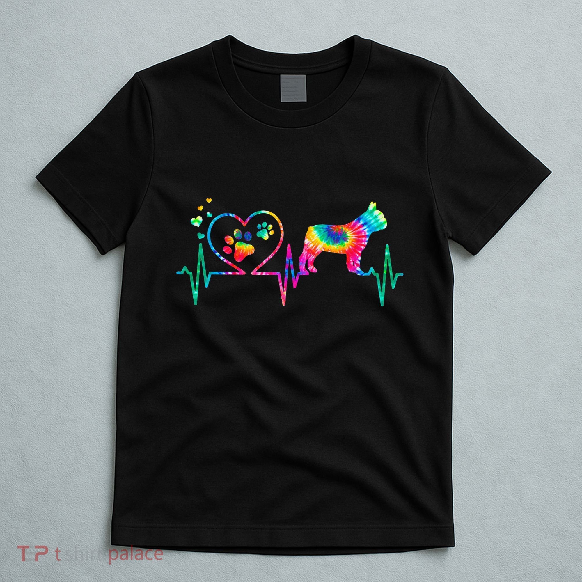 Frenchie French Bulldog Mom Dad Heartbeat Tie Dye Dog Gift T-Shirt