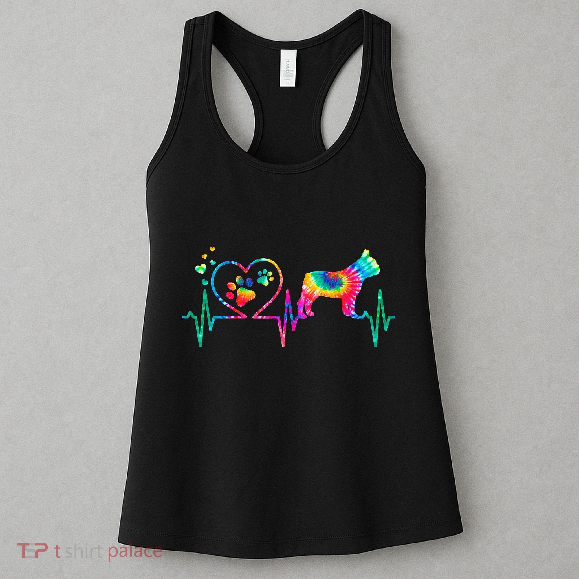 Frenchie French Bulldog Mom Dad Heartbeat Tie Dye Dog Gift Women's Tank Top