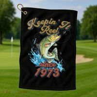 Funny Fishing Birthday Since 1973 Keepin It Reel Golf Towel thumb 1
