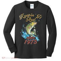 Funny Fishing Birthday Since 1973 Keepin It Reel Kids Long Sleeve Shirt thumb 0