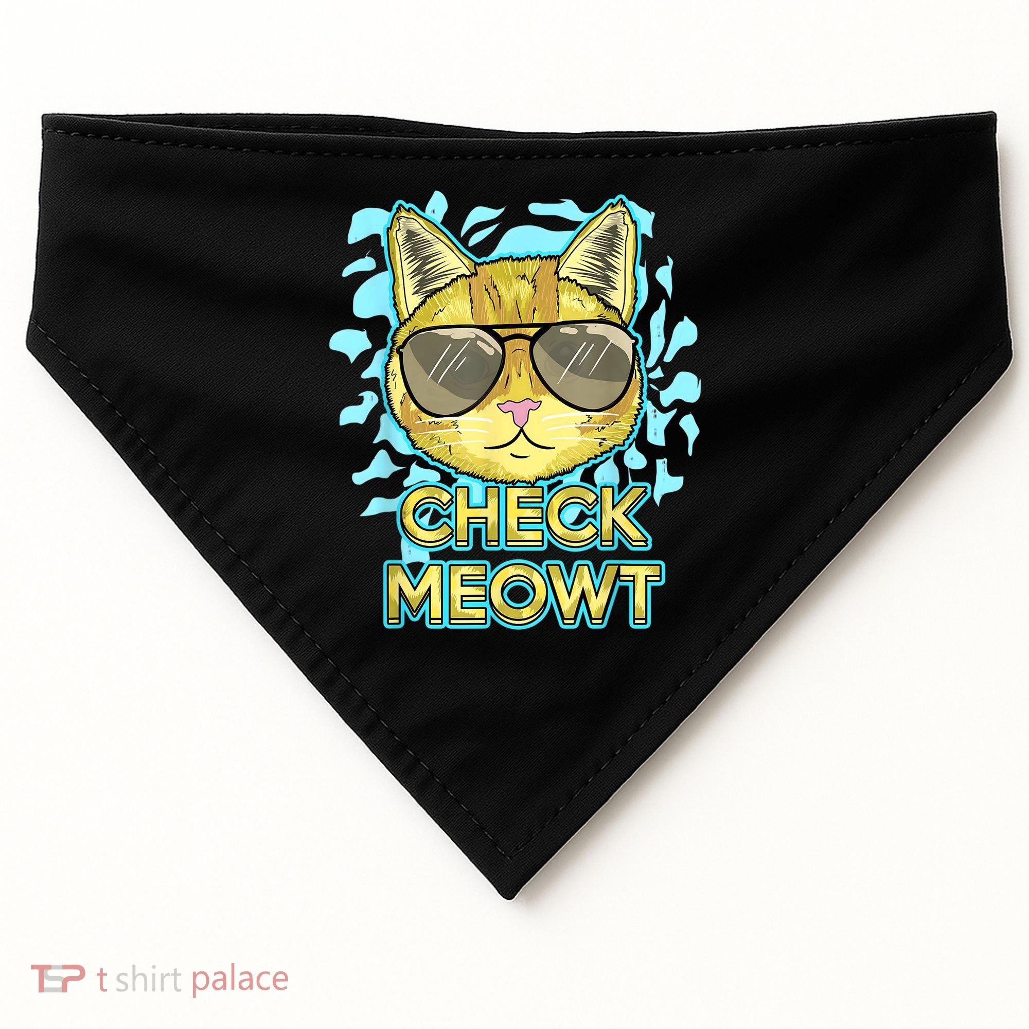 Funny Flirty Cat Pun Humor Cool Kitten Love Check Meowt USA-Made Doggie Bandana