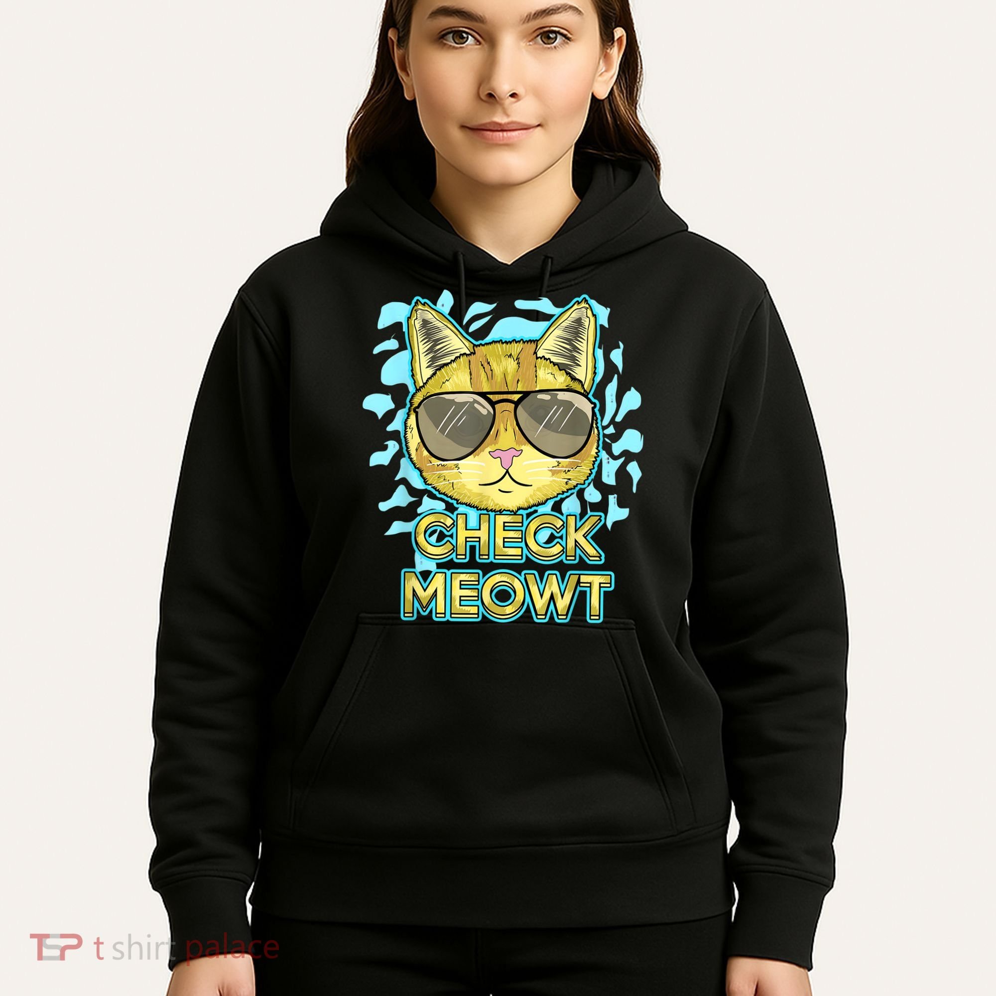 Funny Flirty Cat Pun Humor Cool Kitten Love Check Meowt Hoodie
