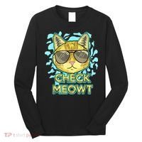 Funny Flirty Cat Pun Humor Cool Kitten Love Check Meowt Long Sleeve Shirt thumb 0